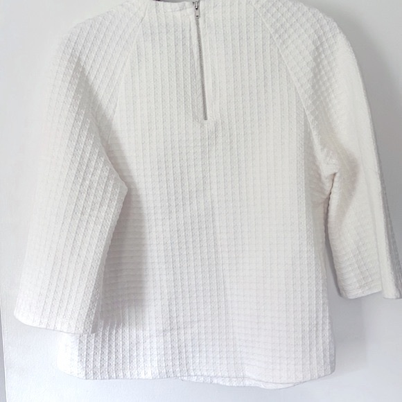 W5 Anthropologie White Waffle Knit Mock Neck Top with 3/4 Length Bell Sleeve - Picture 6 of 8